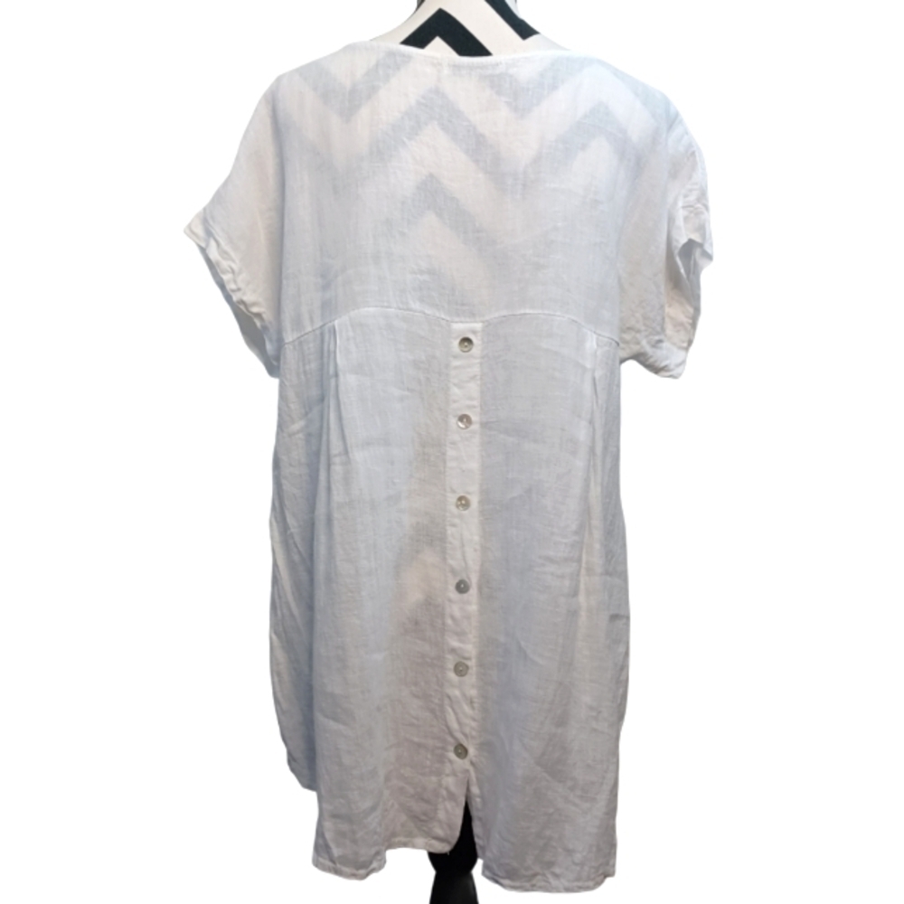 Terzo Millennio Italy White 100% Linen Coastal Lagenlook Sz M Tunic Top - Picture 2 of 13